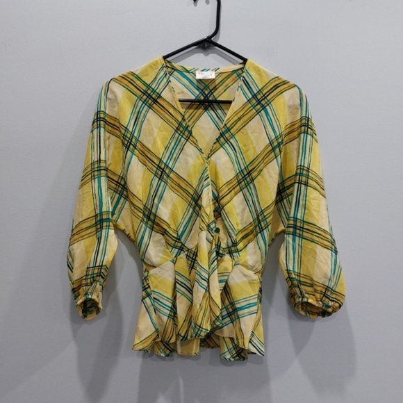 Aritzia Le Fou Wilfred Jazz Peplum Blouse Firefly Teal Silk Size Small - Picture 1 of 9